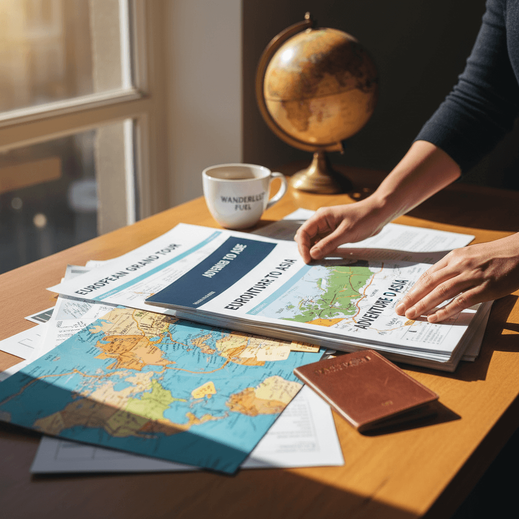 Manos marcando destinos en un mapa de papel durante la planificación de viaje